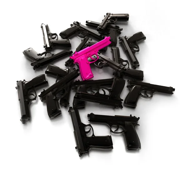 Siyah silahlar ve pembe bir yığın — Stok fotoğraf
