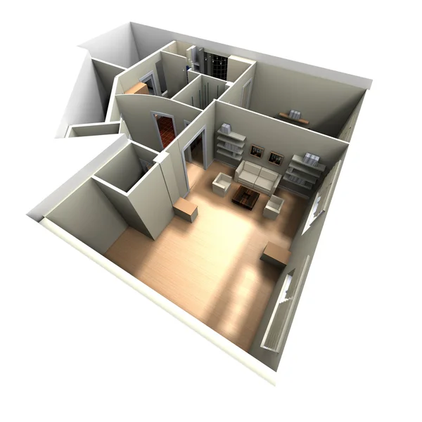 3D απόδοση του εσωτερικού σπιτιού — Φωτογραφία Αρχείου