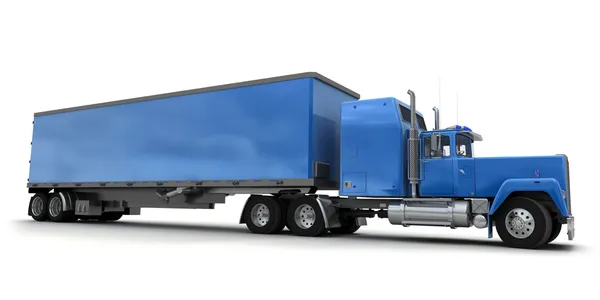 Vista laterale di un grande camion rimorchio blu — Foto Stock