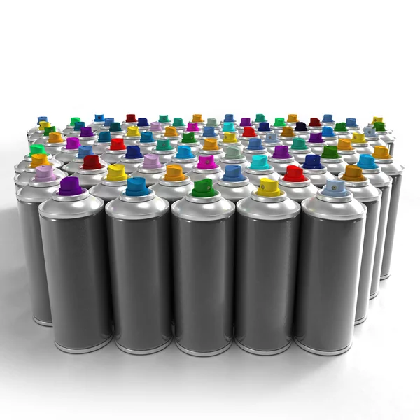 Vista lateral das latas de aerossol — Fotografia de Stock