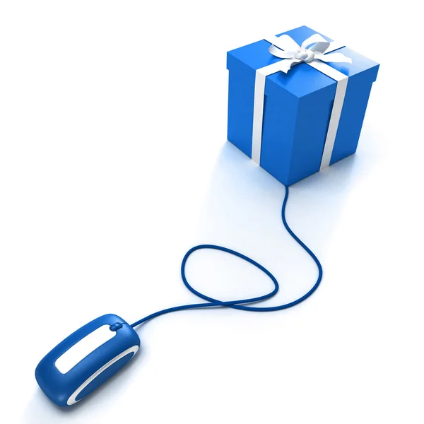 Compras de presentes on-line em azul — Fotografia de Stock