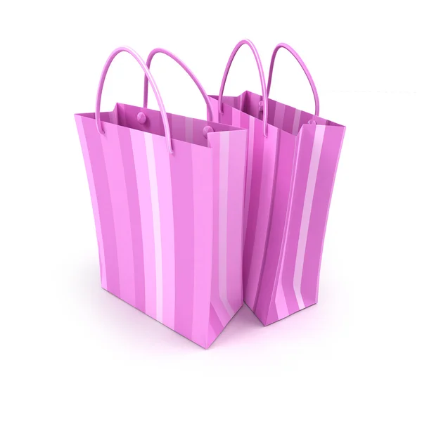 Paar van roze gestreepte shopping tassen — Stockfoto