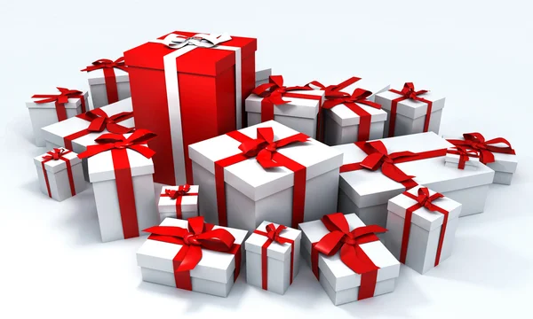 Christmas gifts in red and white — Stock Photo, Image