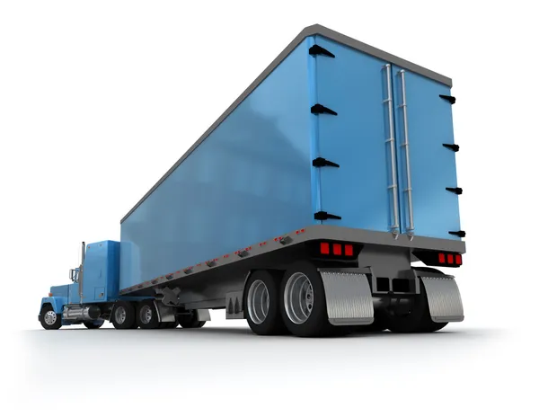 Vista trasera de un gran camión remolque azul —  Fotos de Stock