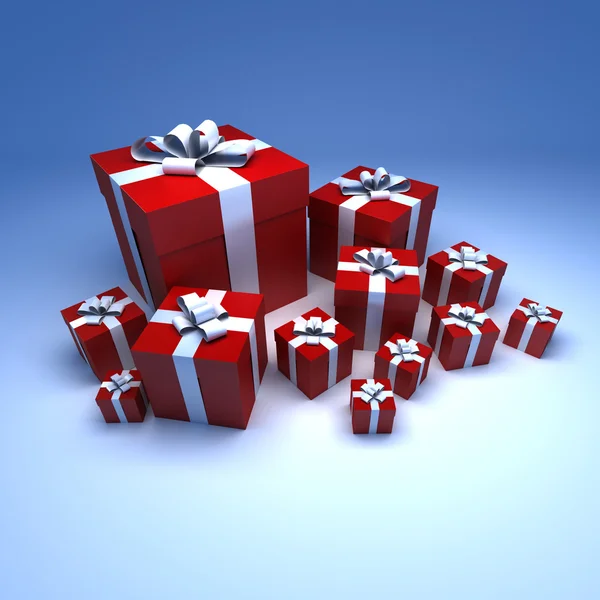 Red and with gifts against blue — Stock Photo, Image