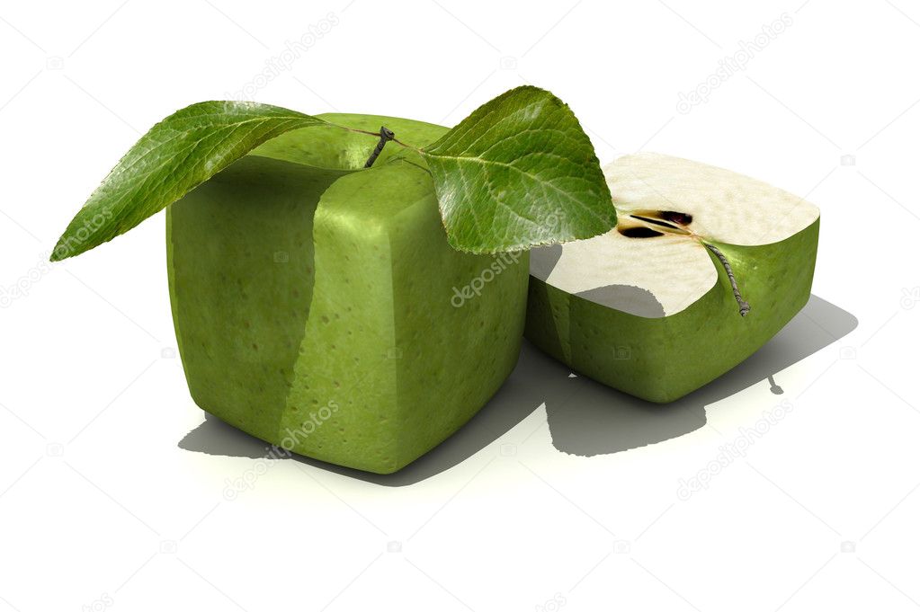 Granny Smith cubic apple and a half