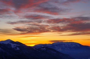 Snowy mountain sunset clipart