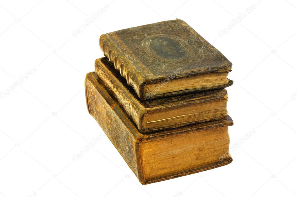 Pile of 3 19th century books on white