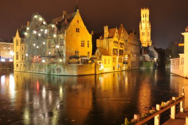 Night view of Brugge, Belgium clipart