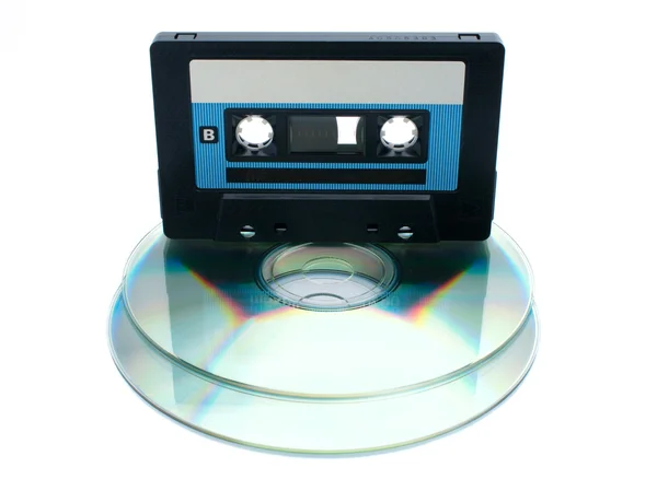 Tape cassette and digital compact disc — Stock Photo, Image