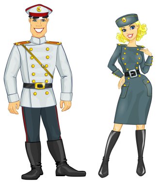 Man and woman in military uniform clipart