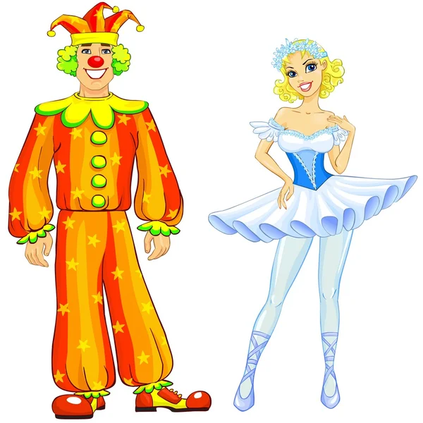 Ballerina and clown couple — Stock Photo, Image