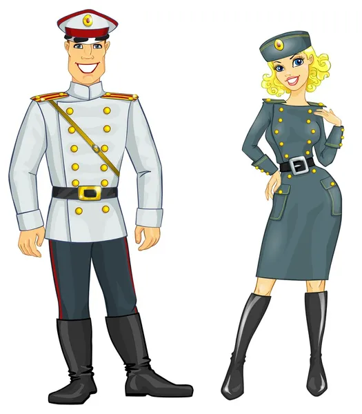 Askeri üniformalı kadın ve erkek — Stok fotoğraf