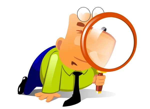 Clerk with big magnifying glass look for — Stock Photo, Image