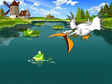 Pelican hunts for the Frog clipart