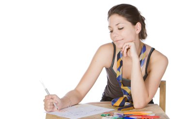 Shot of a Teenager Girl Doodling clipart