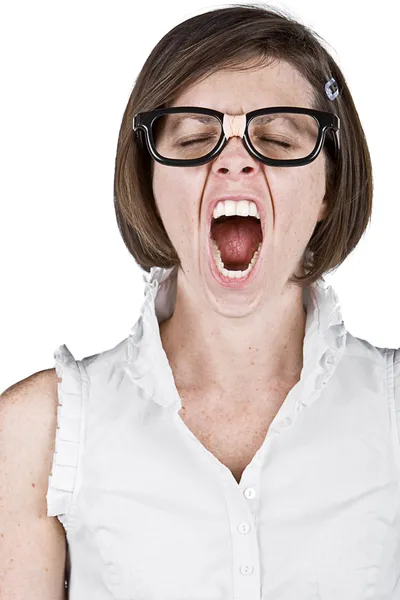 Geeky fêmea bocejo — Fotografia de Stock