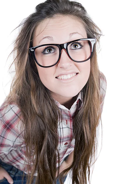 Söt brunett tonåring geek — Stockfoto