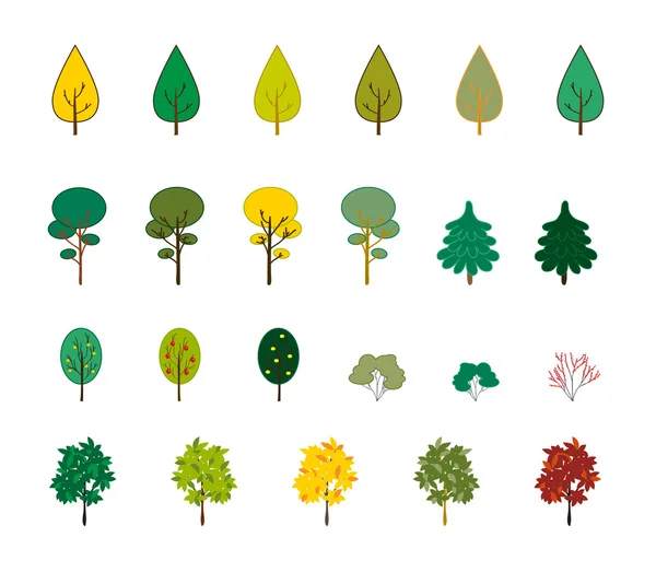 Набор осенних деревьев и кустарников — стоковый вектор