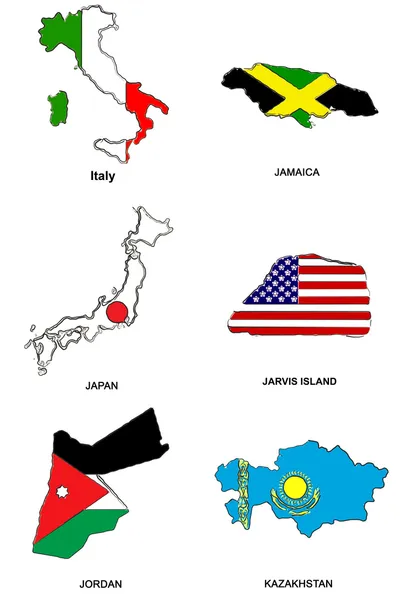 世界国旗地图程式化的草图 16 — 图库照片