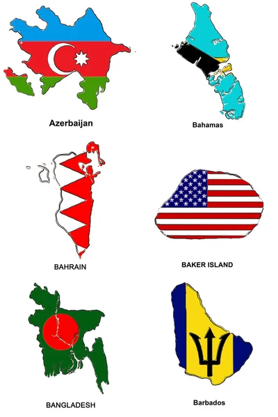 Vlajky světa mapa stylizované náčrtky 03 — Stock fotografie