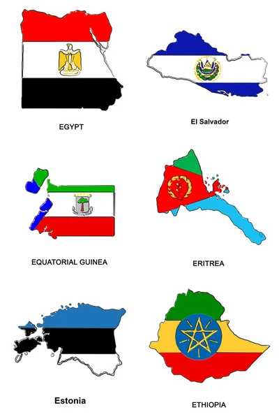 Світова карта прапорів стилізовані ескізи 10 — стокове фото