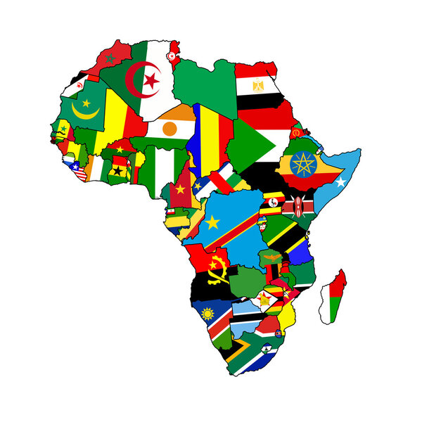 The continent of Africa made up from country shaped flags of all the african nations