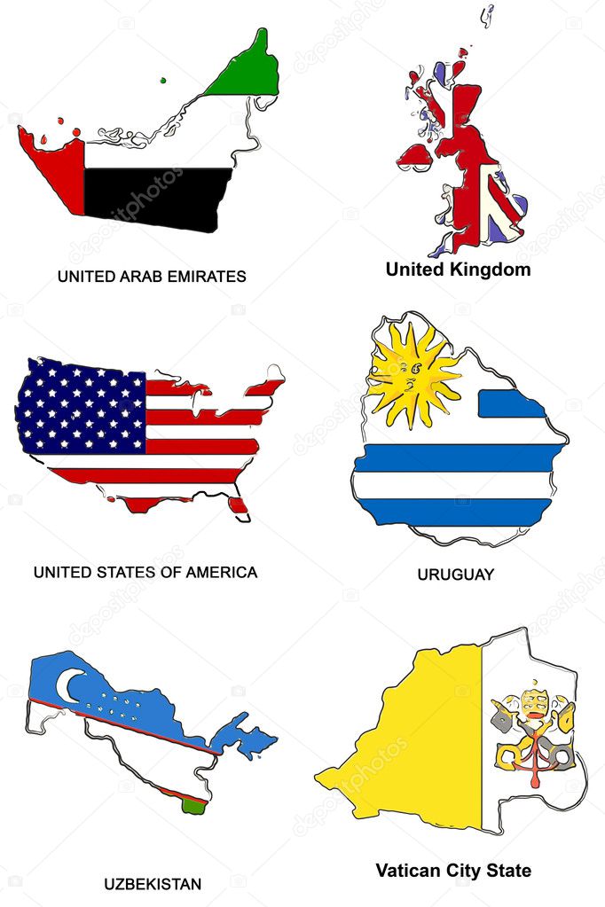 World flag map stylized sketches 34