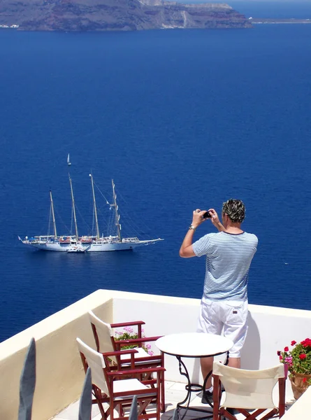 Santorini turizm fotoğrafçısı — Stok fotoğraf