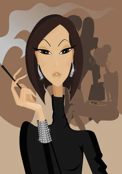 Portrait of Young Woman Smoking Cigarett Stock Vector