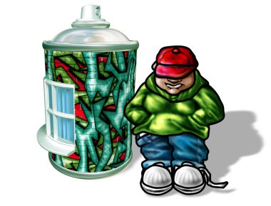 Youth standing by graffiti house clipart