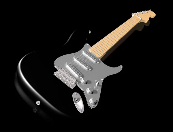Svart gitarr på blank yta — Stockfoto