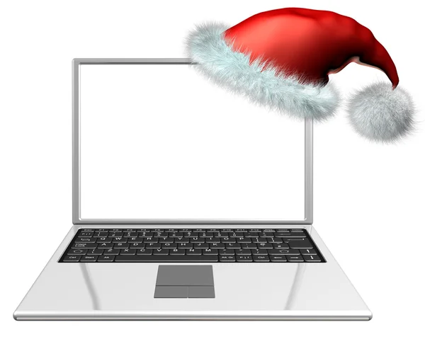 Laptop z hat Bożego Narodzenia — Zdjęcie stockowe
