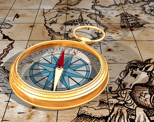 Kompas na mapě — Stock fotografie
