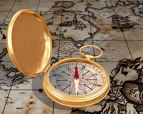 Starý kompas na mapě — Stock fotografie