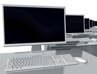 Desktop computers in an office clipart