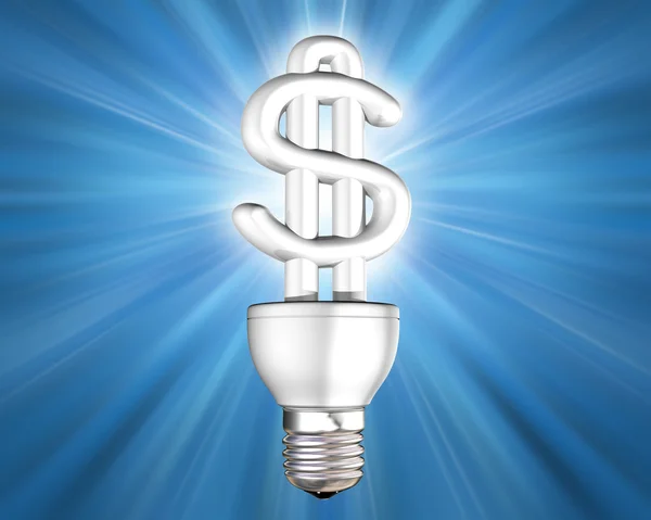 Oświetlony pieniądze oszczędności energii żarówki — Zdjęcie stockowe