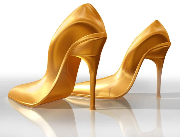 Zlaté boty na podpatku — Stock fotografie
