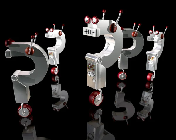 Marcas de interrogação do robô — Fotografia de Stock