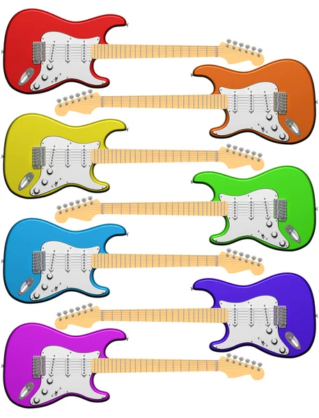 Rainbow χρωματιστά ηλεκτρικές κιθάρες — Φωτογραφία Αρχείου