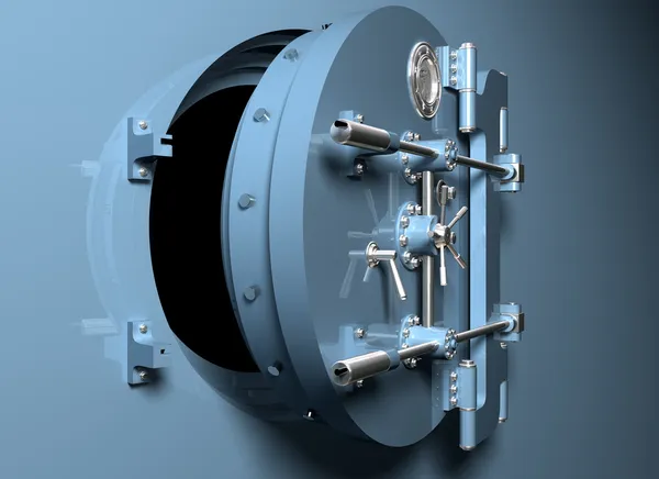 Банковский сейф с круглыми дверями — стоковое фото