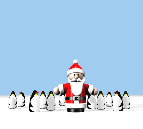 Santa con un grupo de lindos pingüinos — Foto de Stock