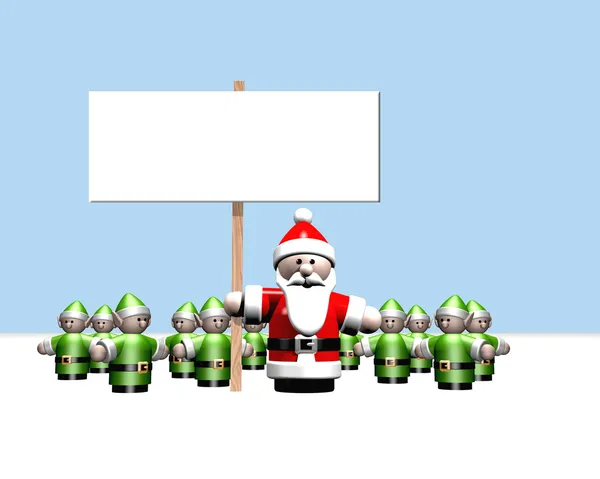 Santa with his helpers holding a sign — Stock Photo, Image