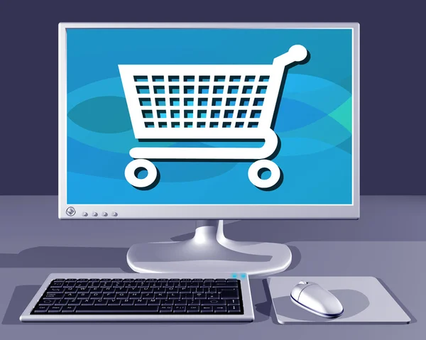 Computador mostrando compras na Internet — Fotografia de Stock