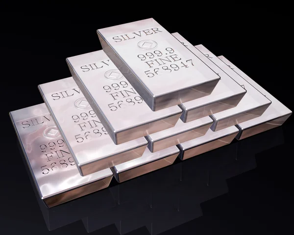 Pilha de barras de prata — Fotografia de Stock