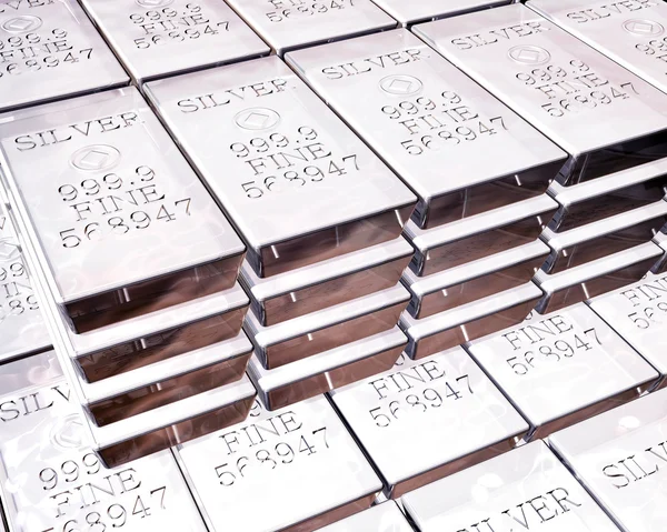 Pile di barre d'argento — Foto Stock
