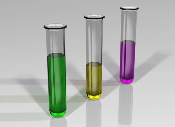 Kimyasal madde ile üç test tüpleri — Stok fotoğraf