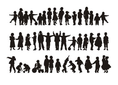 Silhouettes of happy children clipart