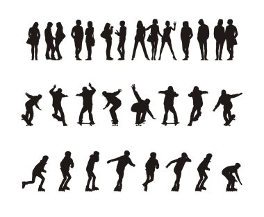 Silhouettes of young men