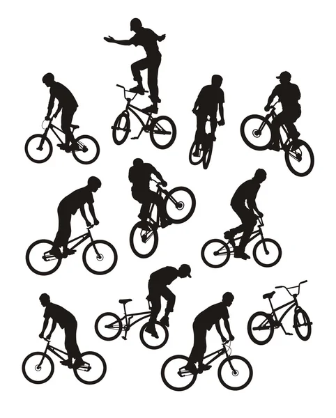 Silhuetter av cyklister — Stock vektor